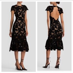 Alice + Olivia Clover Open Back Lace Overlay Midi Dress Feminine Classy Sexy